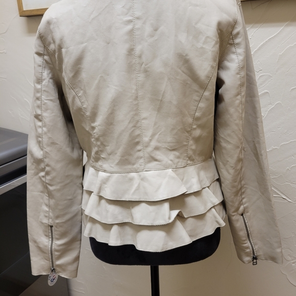 Vintage 80's Style Poly Cream Ruffle Jacket Medium - Picture 5 of 10